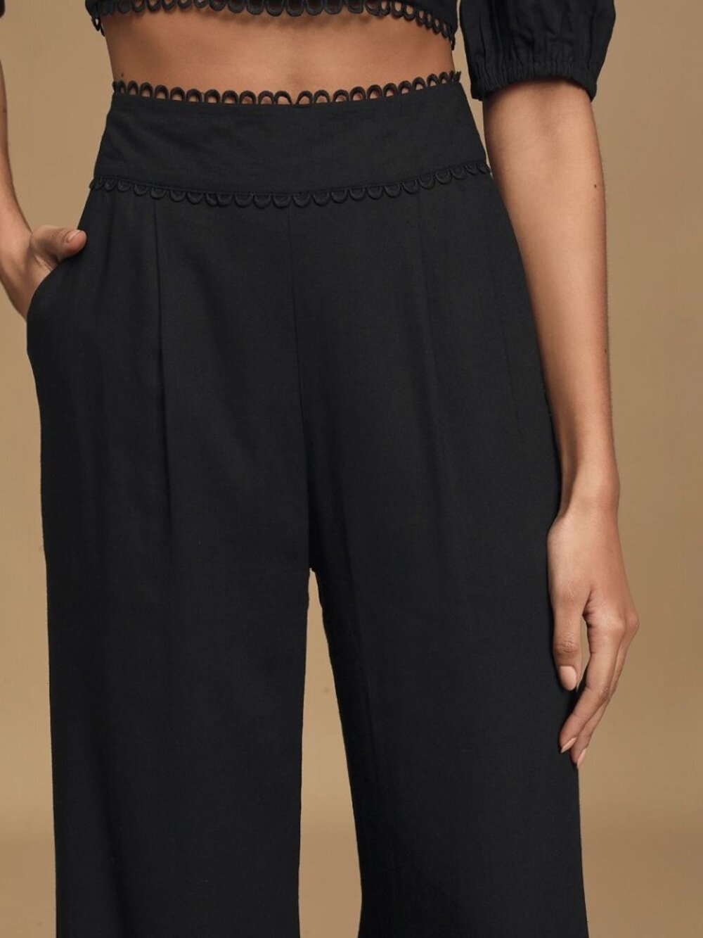 Lulus Bask In Glory Black Crochet Lace Wide-Leg Pants​ NWT - Picture 4 of 8